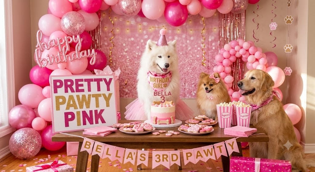 Pretty Pawty Pink — all-pink dog birthday party decorations